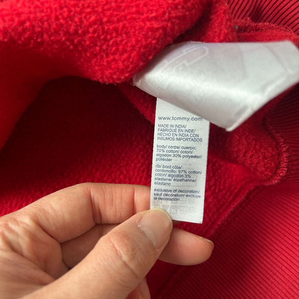 Tommy Hilfiger Quarter Zip Sweatshirt S Red Embroidered Crest Logo Tennis Prep - Picture 7 of 9
